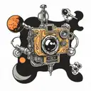 lower arm tattoo travis scott, drone, camera, moon mix tattoo design idea