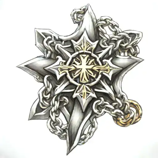 maltese cross with chains wrapped tattoo design idea