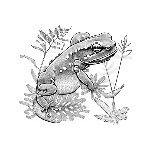 2 orange salamanders in flowers and ferns tattoo design idea