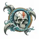 skull and water ocean  tattoo design idea