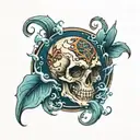 skull and water ocean  tattoo design idea