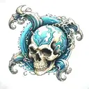 skull and water ocean  tattoo design idea