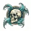 skull and water ocean  tattoo design idea