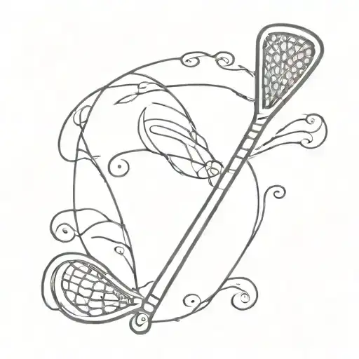 A minimalist silhouette of a women's lacrosse stick with intricate detailing tattoo design idea