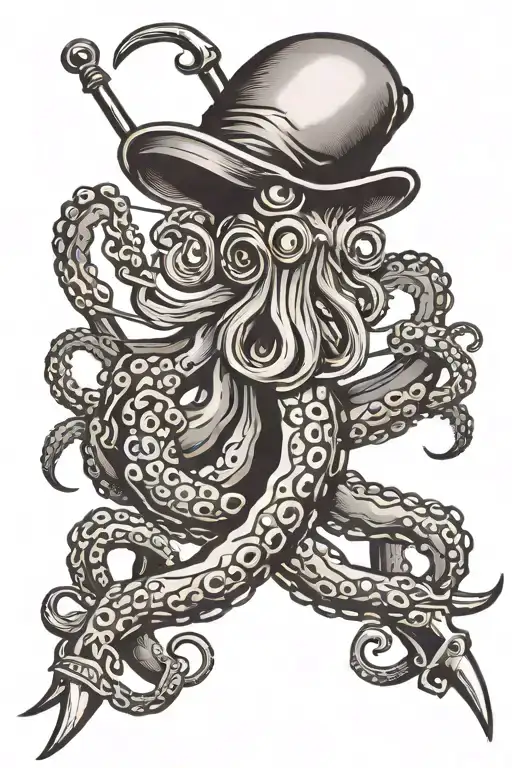 Traditional style Black and grey On the forearm Octopus folding am anchor and a harpoon tattoo design idea