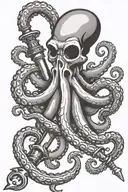 Traditional style Black and grey On the forearm Octopus holding an anchor and a harpoon tattoo design idea
