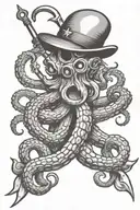 Traditional style Black and grey On the forearm Octopus folding am anchor and a harpoon tattoo design idea