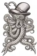 Traditional style Black and grey On the forearm Octopus folding am anchor and a harpoon tattoo design idea