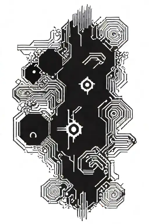cyberpunk style computer circuits tattoo design idea