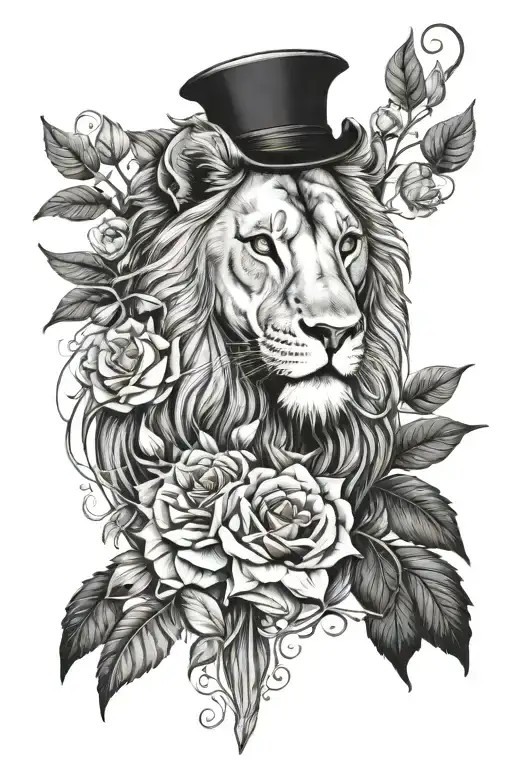 Lion animal and bird nightingale tattoo design idea