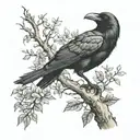 crow in tree tattoo design idea