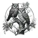 crow owl and phoenix bird in a tree tattoo design idea