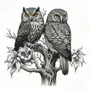 crow owl and phoenix bird in a tree tattoo design idea