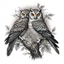 crow owl and phoenix bird in a tree tattoo design idea