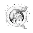 mischievous cat playing with stars with its paw on the moon tattoo design idea