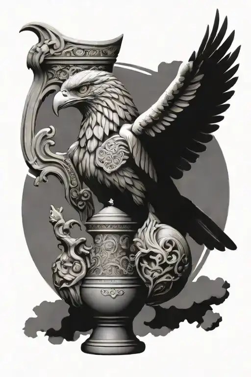 Anciet greek, old structure, vases, a eagle, time aspect, warrior, marcus aurelius tattoo design idea