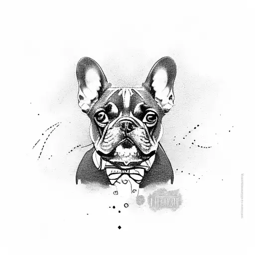 french bulldog black with white vertical stripe tattoo design idea