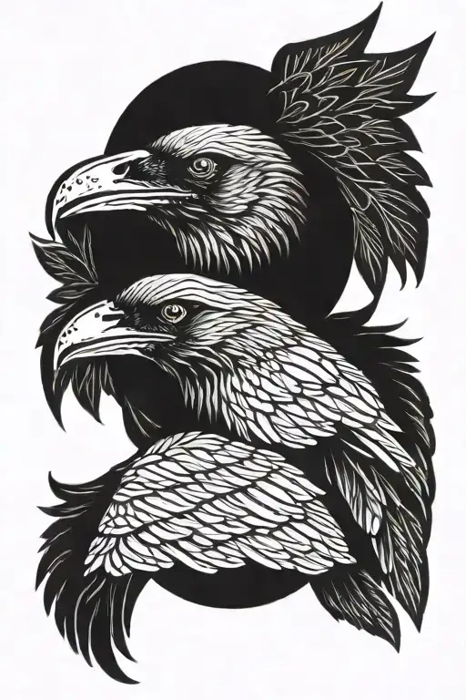 Crow head and wings tattoo design idea
