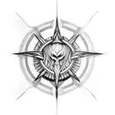 An abstract blackwork tattoo inspired by Mount Olympus, incorporating elements of Zeus, Hades, and Poseidon tattoo design idea