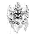 An abstract blackwork tattoo inspired by Mount Olympus, incorporating elements of Zeus, Hades, and Poseidon tattoo design idea