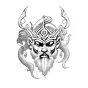 An abstract blackwork tattoo inspired by Mount Olympus, incorporating elements of Zeus, Hades, and Poseidon tattoo design idea