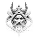 An abstract blackwork tattoo inspired by Mount Olympus, incorporating elements of Zeus, Hades, and Poseidon tattoo design idea