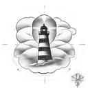  lighthouse with some clouds tattoo design idea