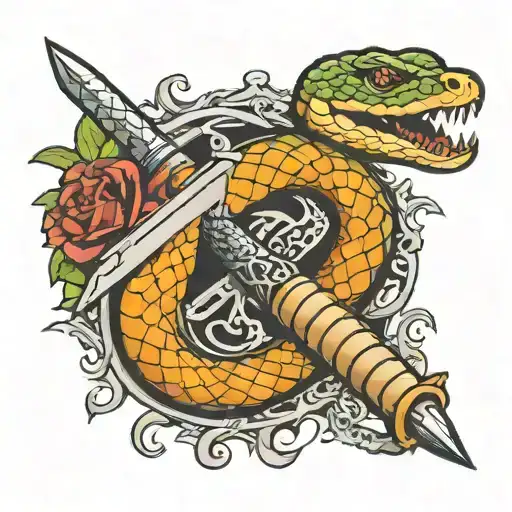 snake wrapped around a dagger with a scroll with death before dishonor  tattoo design idea