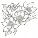 Daisy, water lily and peony flowers wrapped tattoo design idea