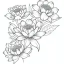 Daisy, water lily and peony flowers wrapped tattoo design idea