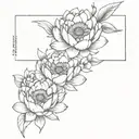 Daisy, water lily and peony flowers wrapped tattoo design idea