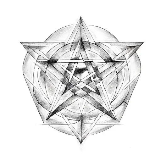 Tattoo template for a tattoo consisting of Pentagram with flames as outside, equal sign, triangle, lambda symbol, leo st tattoo design idea