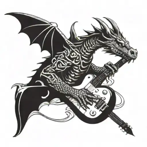 A dragon playing a guitar on a surfboard tattoo design idea