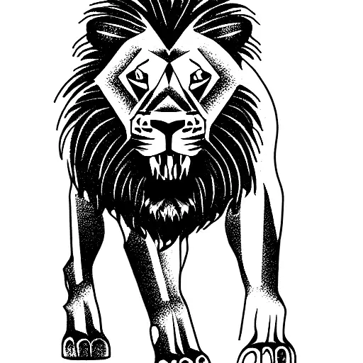 full body lion, imposing, roaring, standing on its hind legs, sideways tattoo design idea