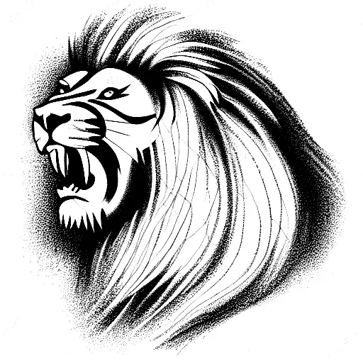 Complete lion imposing, roaring, standing on its hind legs, sideways tattoo design idea