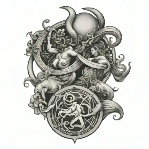 Aquarius, pisces, and taurus zodiac sign tattoo design idea