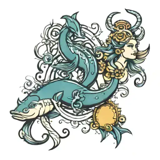 Aquarius, pisces, and taurus zodiac sign tattoo design idea