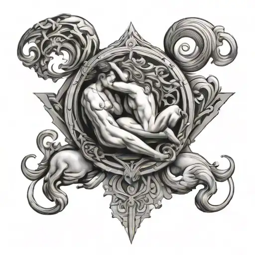 Aquarius protecting pisces  and taurus zodiac sign tattoo design idea