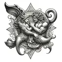 Aquarius protecting pisces  and taurus zodiac sign tattoo design idea