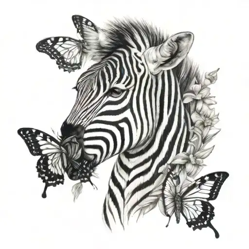 zebra and butterfly resting tattoo design idea