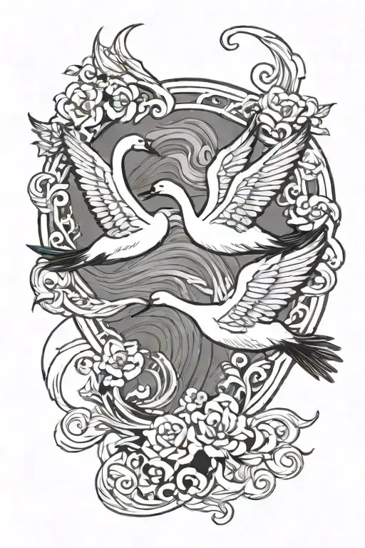 two flying swans  tattoo design idea