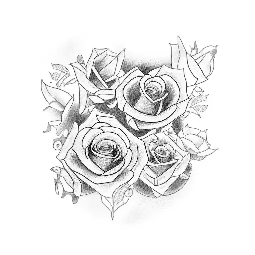 A realistic blackwork tattoo of a Yamaha R1 motorcycle surrounded by roses and music notes tattoo design idea