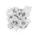 A realistic blackwork tattoo of a Yamaha R1 motorcycle surrounded by roses and music notes tattoo design idea