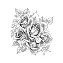 A realistic blackwork tattoo of a Yamaha R1 motorcycle surrounded by roses and music notes tattoo design idea