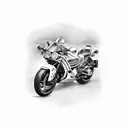 A realistic blackwork tattoo of a Yamaha R1 motorcycle surrounded by roses and music notes tattoo design idea