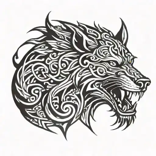 Fenrir norse mythical tattoo design idea