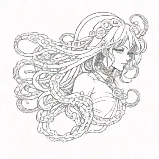 anime girl with tentacles tattoo design idea