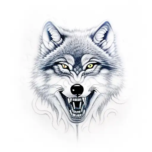 A dental tool shaped like a wolf with musical notes as teeth tattoo design idea