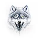 A dental tool shaped like a wolf with musical notes as teeth tattoo design idea