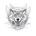 A dental tool shaped like a wolf with musical notes as teeth tattoo design idea